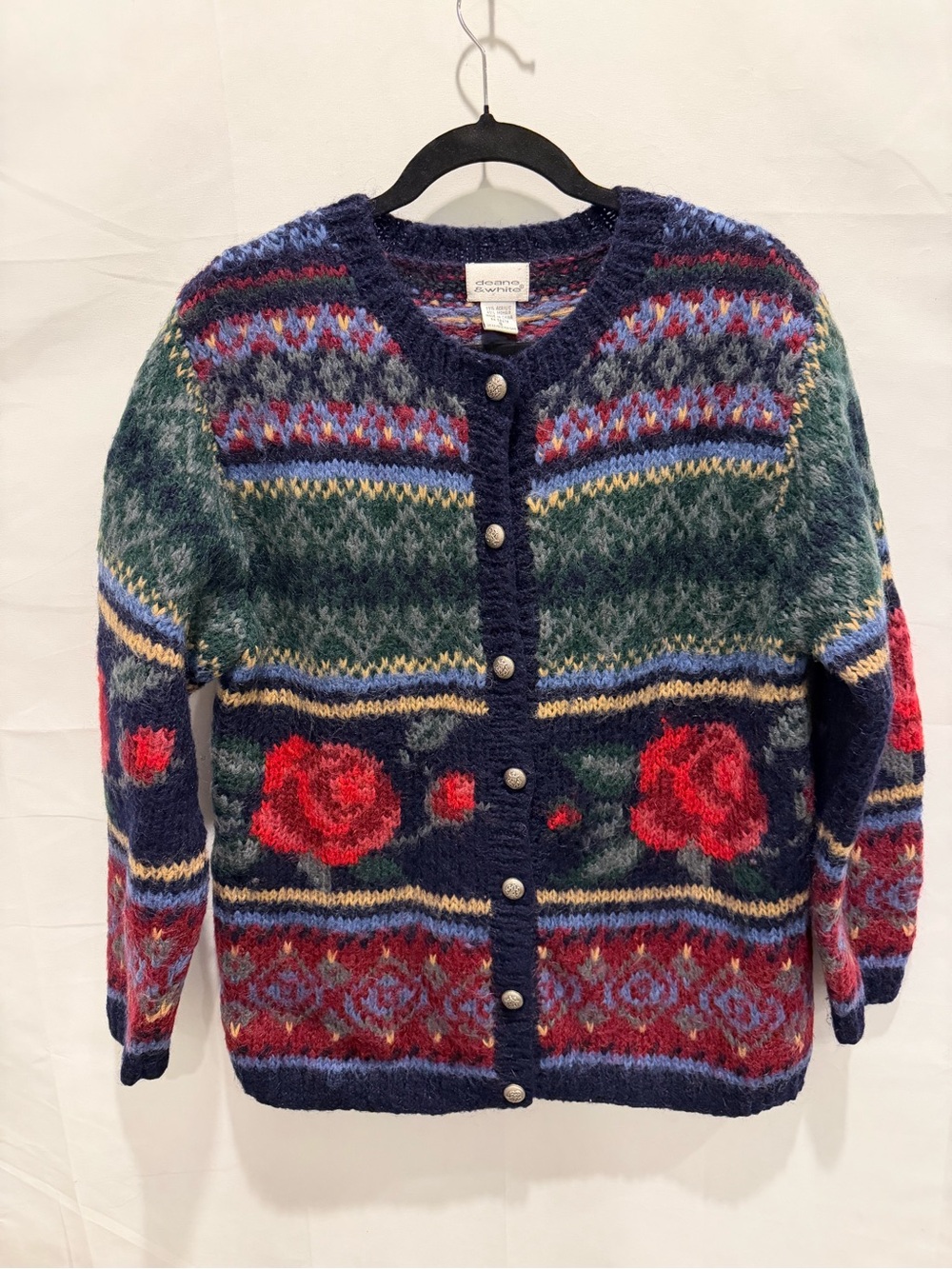 Vtg ladies Cardigan Button Down Mohair Sweater Roses Size small.cottagecore,cozy